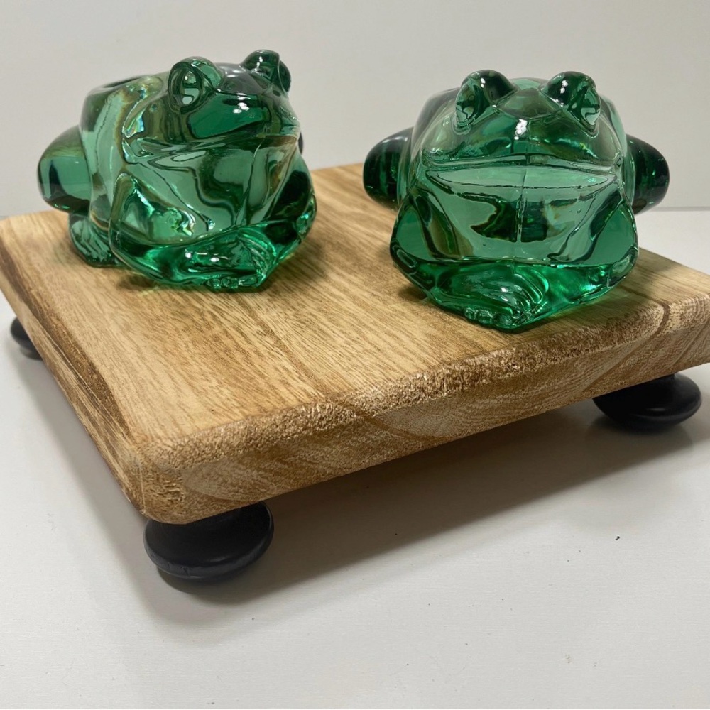 Vintage Indiana Glass Green Frog Votive Candle Holder Set Of 2 pair